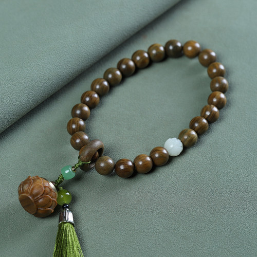 绿檀木手串手持复古流苏跑环手链