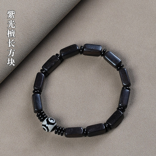 紫光檀民族风长方块珠天珠手串