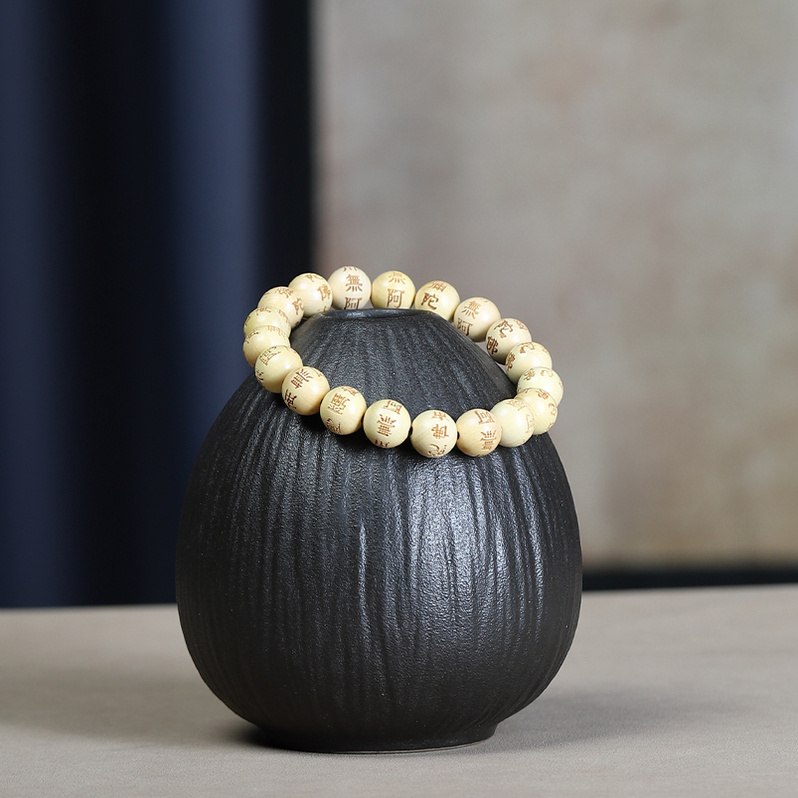 黄杨木雕刻阿弥陀佛手串手工DIY男女款木质佛珠手链文玩配饰品