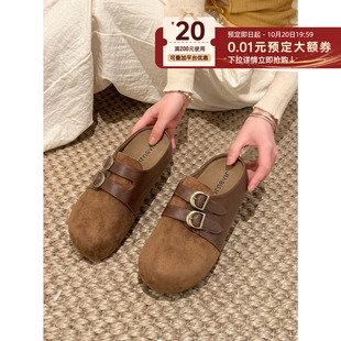 贾不假勃肯鞋女款2026新款秋冬季包头半拖鞋一脚蹬懒人外穿增高鞋