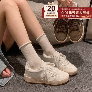 贾不假板鞋女款2026新款秋冬季复古小白鞋系带鞋子百搭软底休闲鞋