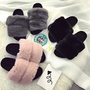 明星同款毛绒棉拖鞋2017春秋冬季一字毛毛低跟平底厚底女凉拖鞋潮