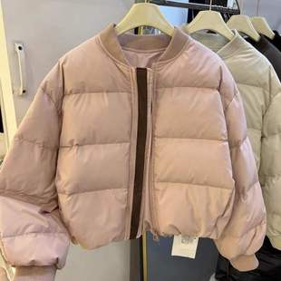 口外套 加厚保暖羽绒服女小个子90白鸭绒松紧袖 新款 2024棒球领短款