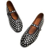 女皮带扣圆头平底舒适芭蕾舞鞋 欧美外贸大码 小众水钻铆钉单鞋