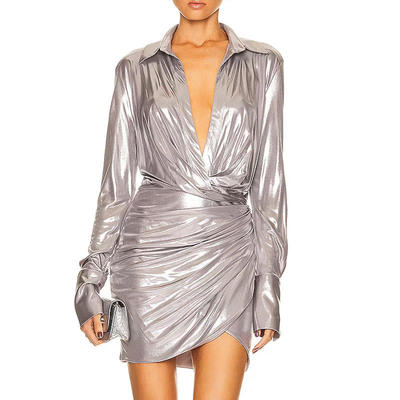 新款纯欲性感辣妹风连衣裙 2025时尚潮流深V领收腰显瘦短裙女高腰