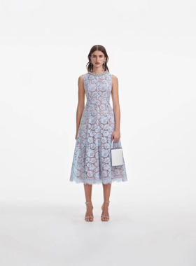 新款 SP2025重工钉珠气质优雅蕾丝连衣裙圆领无袖高腰长裙A字裙