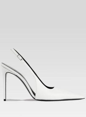 时装单鞋 尖头白色漆皮搭扣细跟女鞋大码 party 浅口单鞋PU