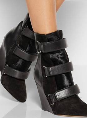 时装靴欧美黑色坡跟魔术贴女短靴winter 外贸女鞋大码MH1816