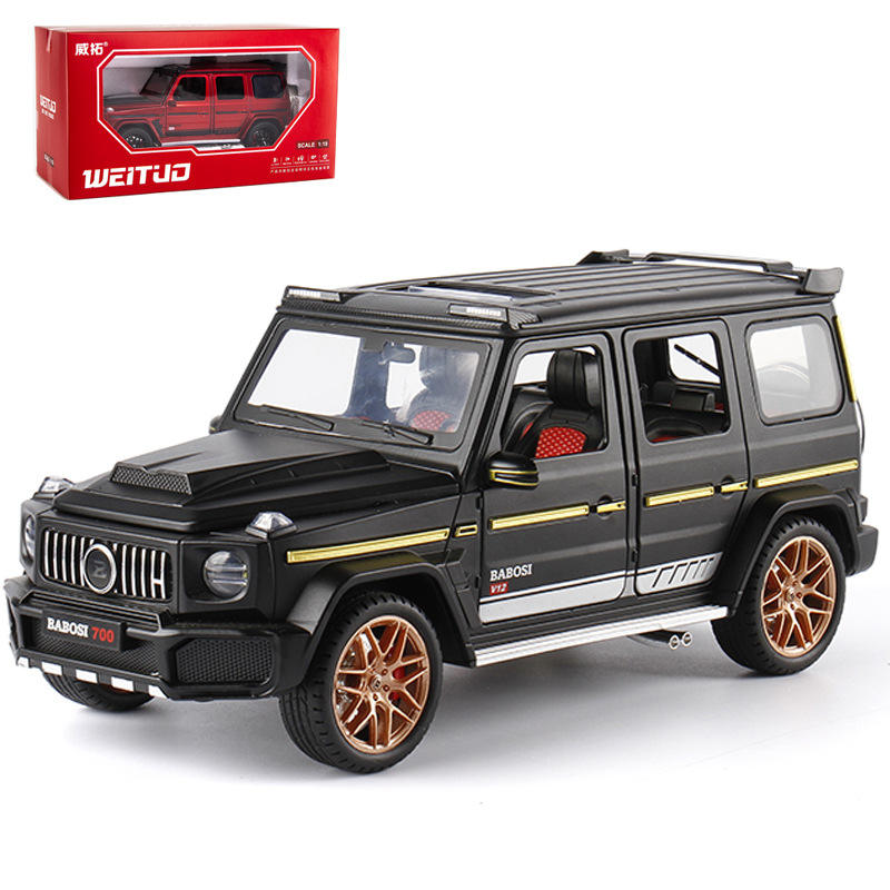 新款 [盒]美生铠威1:18巴博斯G700越野车六开门合金声光模型