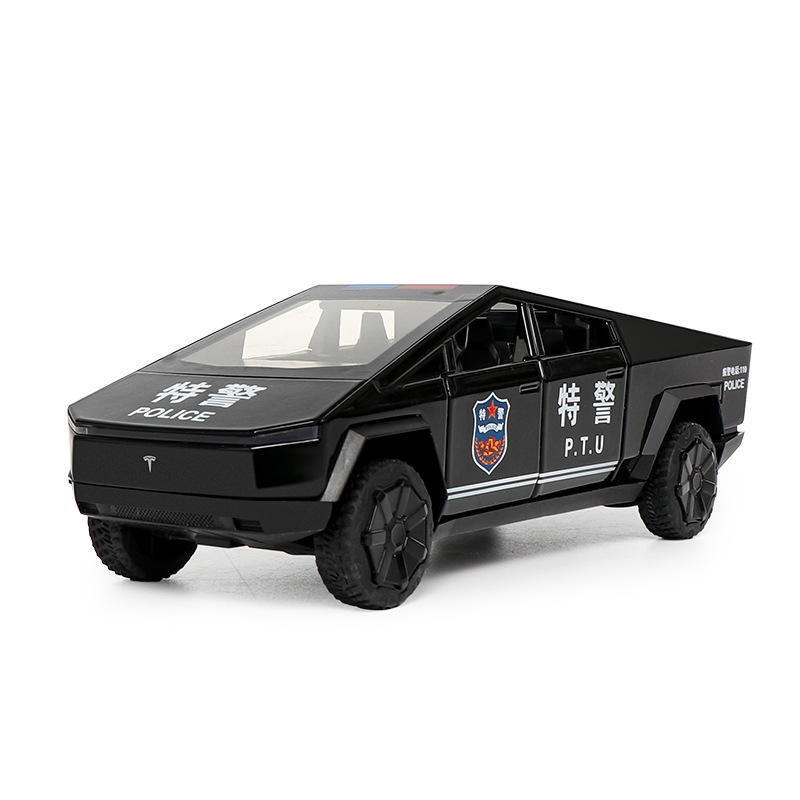 新款 1:32特斯拉皮卡合金警车模型6开门声光儿童玩具车男孩摆件