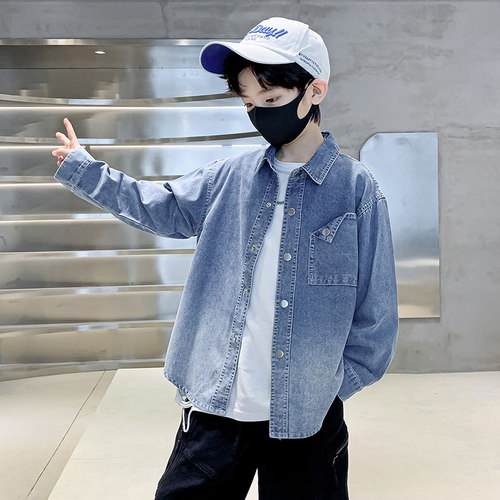 男童渐变色牛仔衬衫春秋款