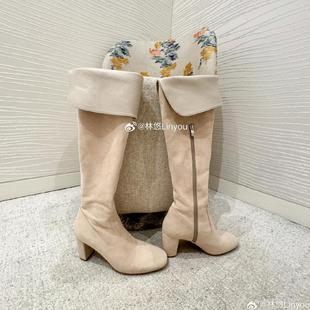 侧拉链靴子我们复活了 韩国羊皮肉粉长款 林悠 显白且贵气感满满