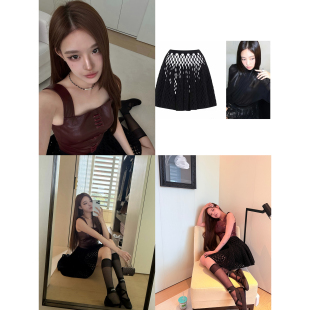 林悠 VTG羊皮质感酒红中古背心