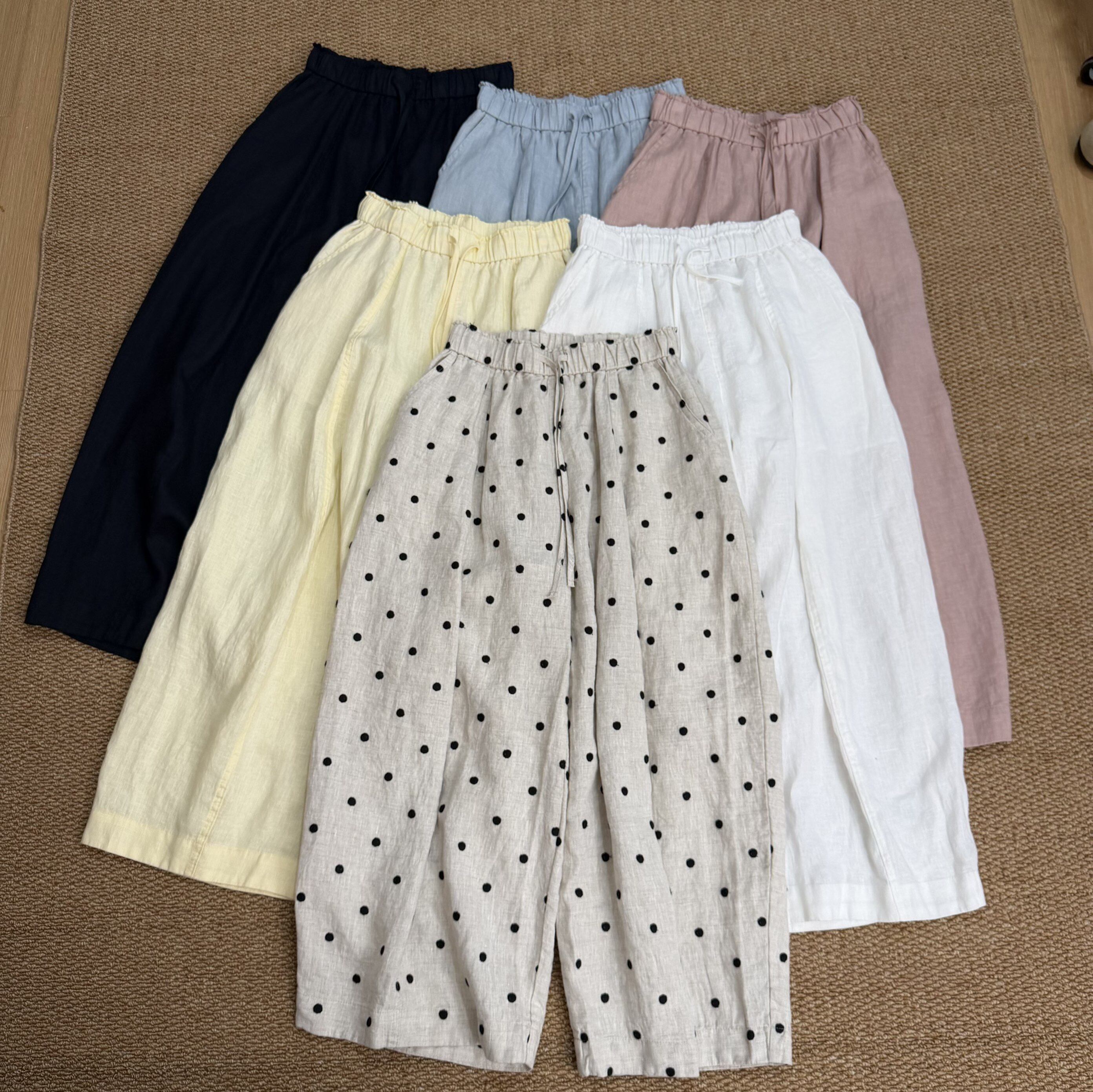 茜茜女孩夏季100亚麻抽绳松紧高腰宽松气球裤百搭休闲裤图片