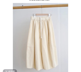 阔腿女秋季 复古灯芯绒松紧腰系带八分裤 AWKZ009 海街日集