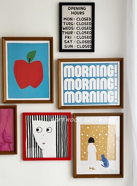 「softwood」多款苹果红色女孩早上好猫咪开业咖啡角小装饰画挂画