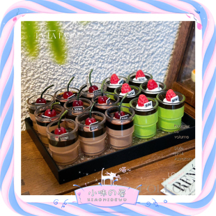 娃屋配件网红夏日迷你樱桃黑森林慕斯杯抹茶饮品微缩玩具模型I340