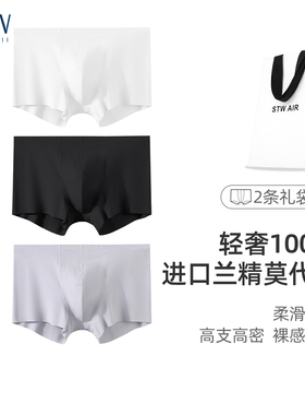 STW2条礼袋装轻奢男士平角裤高档无痕内裤100支莫代尔透气四角裤