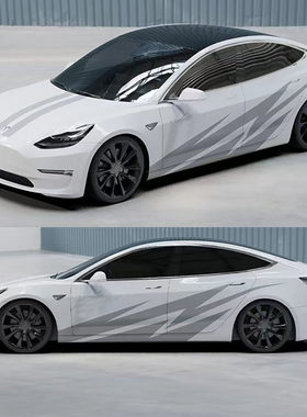 适用于特斯拉model3车身贴纸拉花汽车两侧贴机盖个性装饰贴画彩条