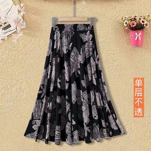 夏季大摆长70厘米 单层不透半身裙 妈妈装广场舞松紧腰冰丝跳舞裙