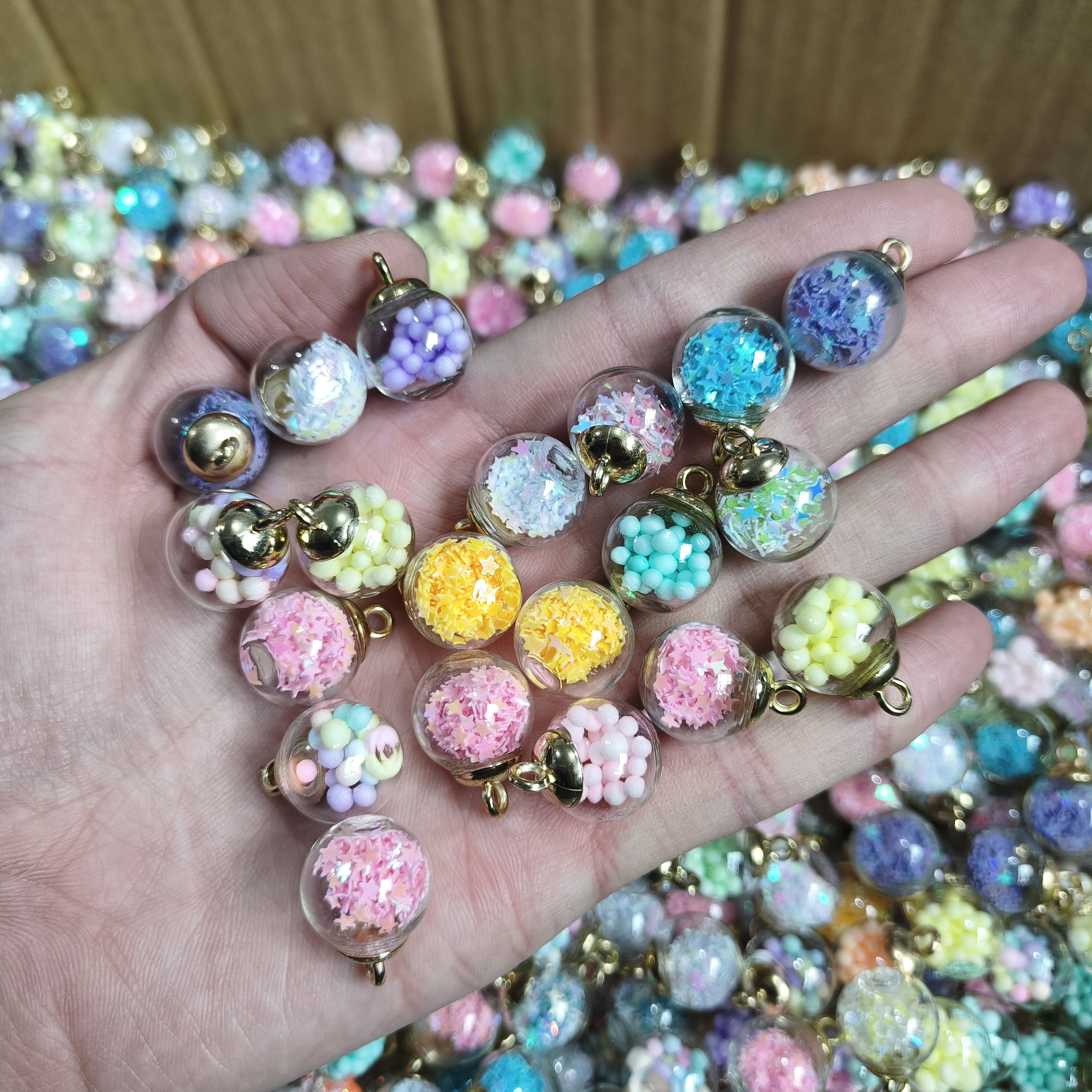 m587 16mm混80个玻璃球吊坠缤纷彩钻五角星diy饰品配件泡沫小挂件