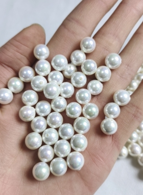 614 10mm高亮幻彩玻璃贝珠半孔吊坠30颗