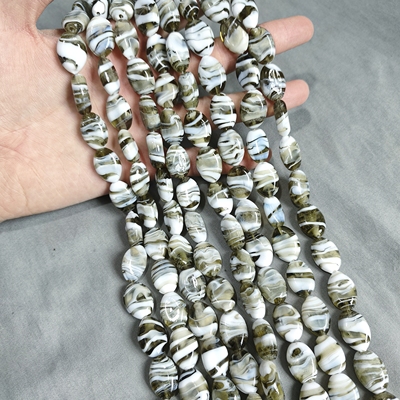 s49 14x20mm灰色奶油琉璃扁珠一条