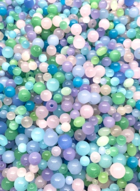 浅色仿玉猫眼高光泽玻璃珠6-12mm手工diy古风饰品发簪串珠250g