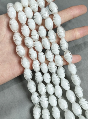 s182 12x18mm螺旋纹白色奶油琉璃珠一条