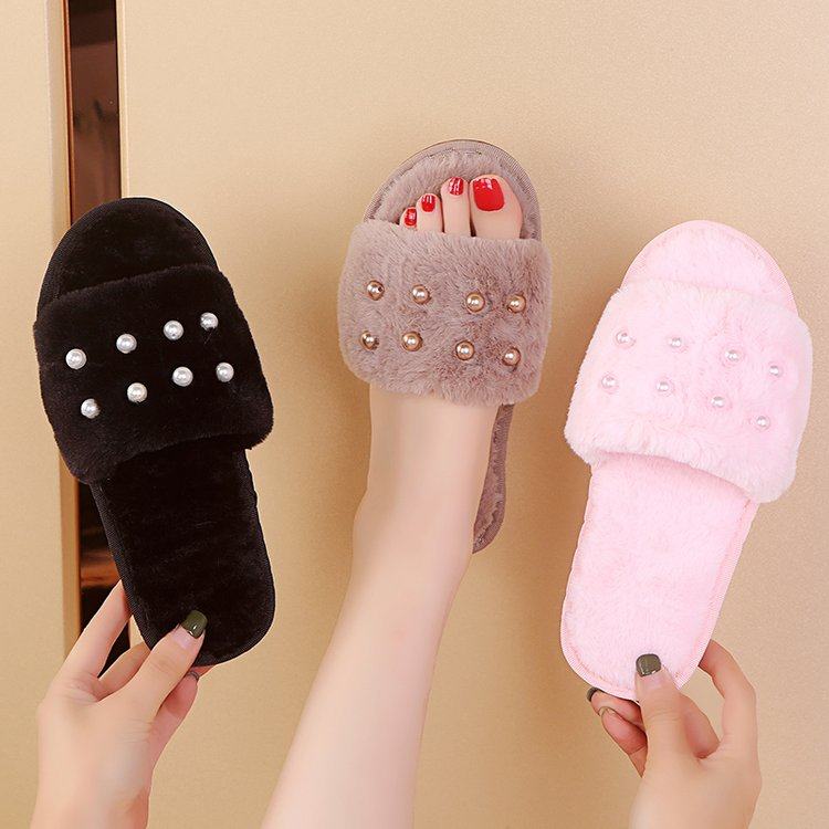 卡其色毛毛拖鞋女秋冬外穿孕妇懒人办公室内家居珍珠毛茸茸棉拖鞋,女鞋,毛毛鞋,淘宝优惠券,粉丝福利购,淘宝优惠卷