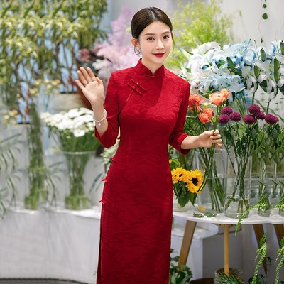 喜妈妈婚宴装旗袍2025年新款婚礼年轻款婆婆改良中袖裙喜服回娘家