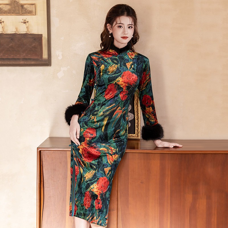 2026新款港风金棱十三杈秋冬妈妈中长款复古民国风新中式改良旗袍