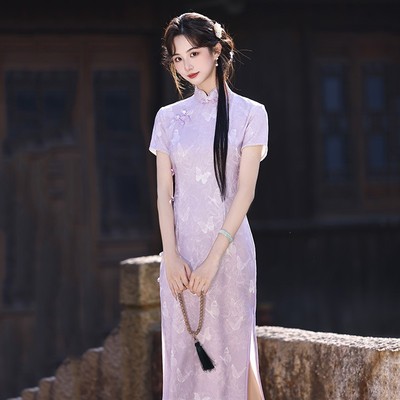 淡紫改良旗袍新中式2026新款春天日常可穿气质年轻款旗袍连衣裙女