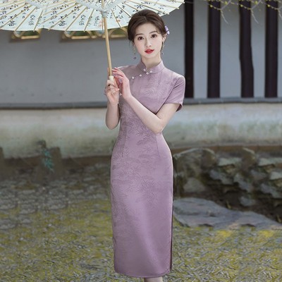 高考送喜婆婆旗袍2025新款紫色高端年轻款妈妈装婚宴礼服平时可穿