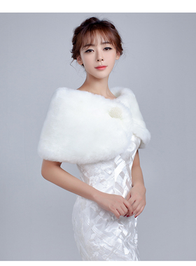 礼服旗袍伴娘结婚白色毛披肩