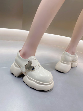 2024新款真皮厚底松糕鞋女英伦风小皮鞋增高百搭休闲乐福单鞋