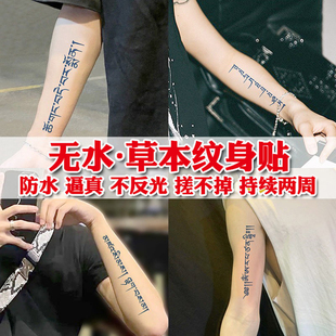 无水草本纹身贴梵文藏文半永久防水持久男女情侣手臂刺青果汁贴纸