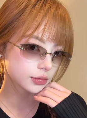 氛围海洋茶色无框小脸墨镜jennie中古味时髦高级感拍照太阳眼镜潮