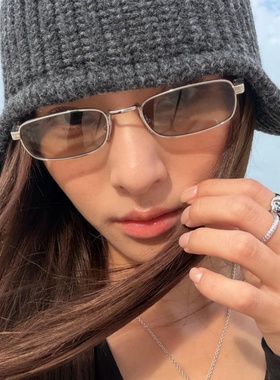 JENNIE同款金属窄框墨镜女复古浅棕老钱风高级感长方形太阳眼镜男