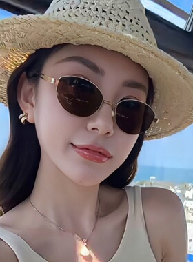 老钱风金属半框椭圆猫眼墨镜女海边度假高级感方圆脸太阳眼镜防晒