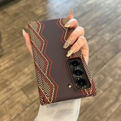 适用三星W25手机壳新款W24双中轴保护fold6水贴碳纤维纹超薄ZFold7保护套心系天下铰链双侧全包防摔W26外壳