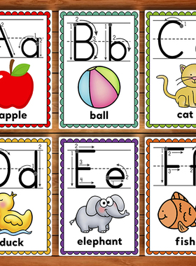 26个英文字母卡片3-6岁英语字母卡ABC自然拼读幼小衔接单词卡闪卡