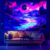 荧光挂毯爆款 饰背景布太空uv紫光灯光源布 星空背景挂毯挂布北欧装