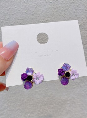 爆款紫色亚克力花朵耳钉夏