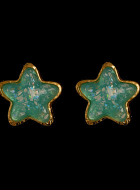 古着vintage复古green five-pointed star星星耳饰耳钉