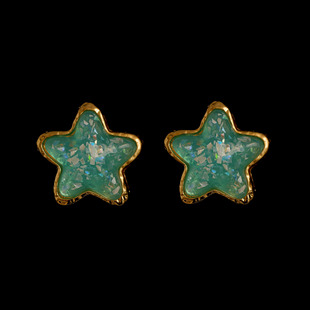 古着vintage复古green five-pointed star星星耳饰耳钉
