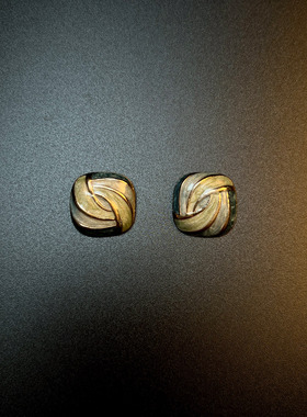 古着vintage绿色珐琅方形耳钉