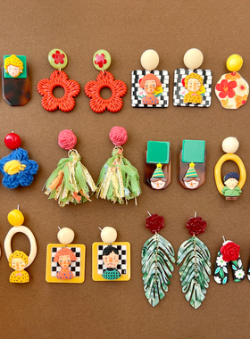 童趣耳夹印第安娃娃耳环原创设计民族风耳钉长款花朵花瓣气质百搭