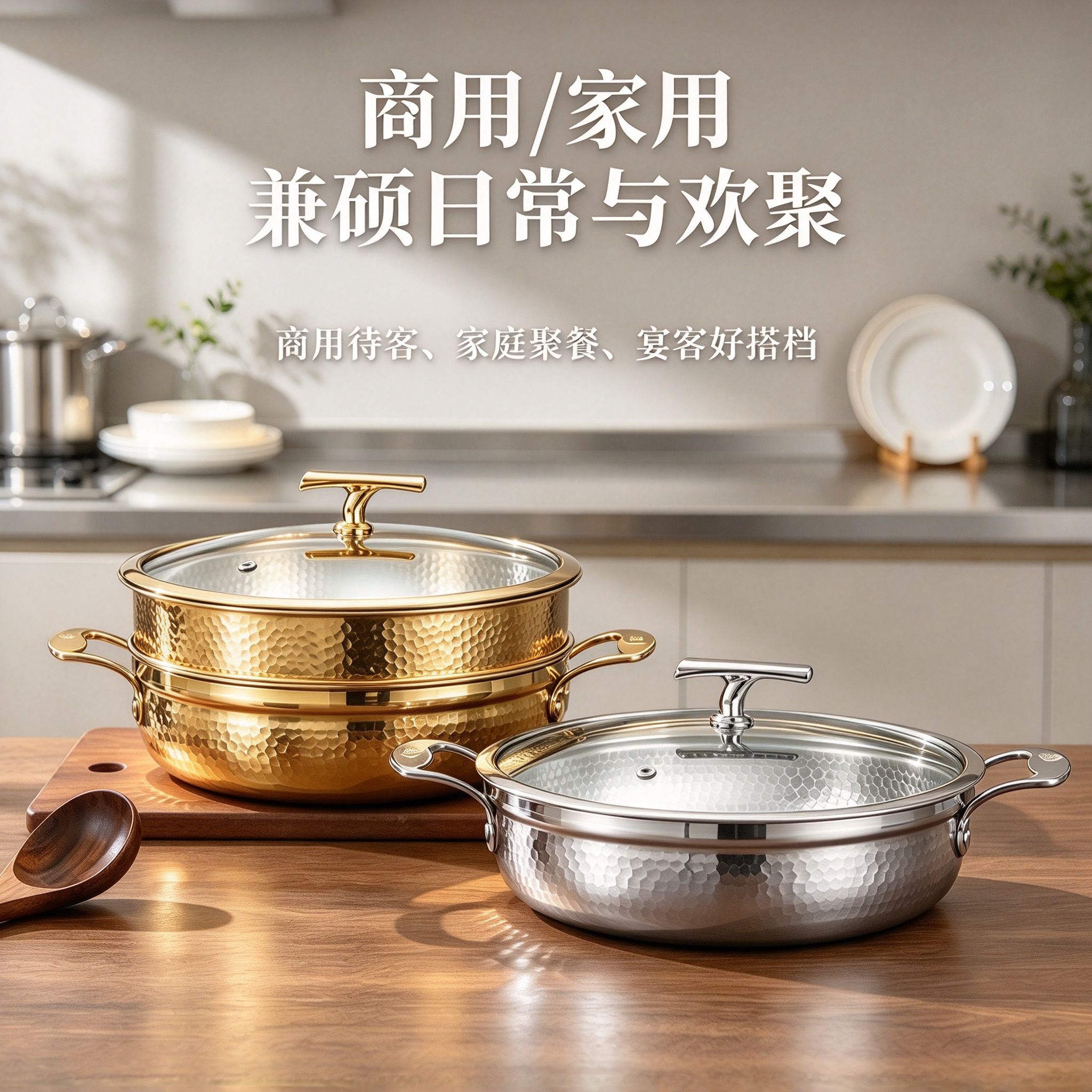 电磁炉专用锤纹不锈钢大容量蒸锅