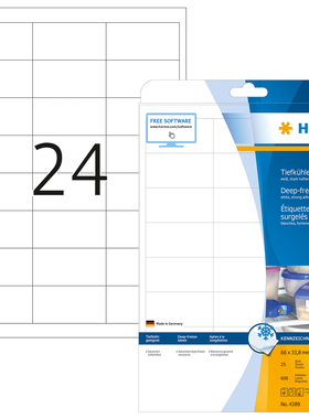 HERMA 4389 豪玛A4-25张深冻不干胶打印标签纸66.0x33.8mm